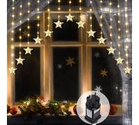 SALCAR Rideau lumineux étoile LED de 3 m, 222 LED avec 16 étoiles LED, décoration de fenêtre, étoile LED avec minuterie, éclairage de Noël pour Noël, balcon, fête, mariage - Blanc chaud