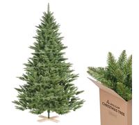 SALCAR Sapin de Noël Artificiel de 2,1 m avec 760 Pointes et système de Parasol Pliant - Vert - avec Support en Bois - Diamètre : 132 cm