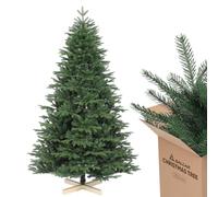 SALCAR Sapin de Noël Artificiel de 210 cm avec Support en Bois, éléments moulés par Injection réalistes en polyéthylène et PVC Nordmann, 2,1 m (diamètre 130 cm)