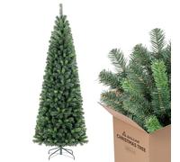 SALCAR Sapin de Noël Artificiel Fin 180 cm - en PVC - avec Gants et Support en métal - Crayon - Vert