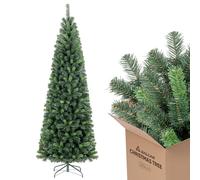 SALCAR Sapin de Noël Artificiel Fin 210 cm avec Gants et Support en métal - Crayon - avec Pointes en PVC 818 - Vert