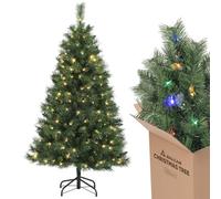 SALCAR Sapin de Noël Artificiel Lumineux 150cm, Arbre de Noel avec 160 LED, 382 Pointes de Branche, Gants et Pieds de Sapin de Noël en Métal, Lgnifuge, Assemblage Rapide