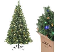 SALCAR Sapin de Noël Artificiel Lumineux 180cm, Arbre de Noel avec 250 LED, 580 Pointes de Branche, Gants et Pieds de Sapin de Noël en Métal, Lgnifuge, Assemblage Rapide