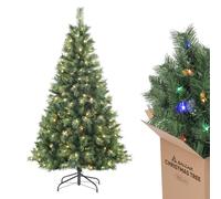 SALCAR Sapin de Noël Artificiel Lumineux 180cm, Arbre de Noel avec 250 LED, 580 Pointes de Branche, Gants et Pieds de Sapin de Noël en Métal, Lgnifuge, Assemblage Rapide