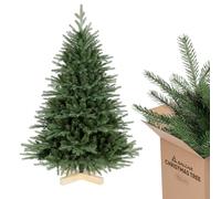SALCAR Sapin de Noël Artificiel Nordmann de 120 cm avec Support en Bois, éléments moulés par Injection réalistes en polyéthylène et PVC, 1,2 m (diamètre 86 cm)