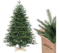 SALCAR Sapin de Noël Artificiel Nordmann de 120 cm avec Support en Bois, éléments moulés par Injection réalistes en polyéthylène et PVC, 1,2 m (diamètre 86 cm)