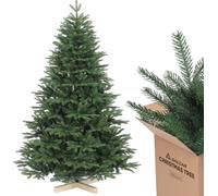 SALCAR Sapin de Noël Artificiel Nordmann de 180 cm avec Support en Bois, éléments moulés par Injection réalistes en polyéthylène et PVC, 1,8 m (diamètre 122 cm)