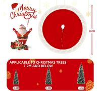 SALCAR Tapis d'arbre de Noël rond en velours rouge - 80 cm