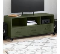 ""SALE 2025""Armoire Basse Télé - Meuble TV vert olive 100,5x39x43,5 cm acier,18,48 Kg 5876