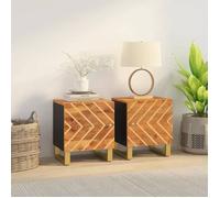 ""SALE 2025""Armoire de Nuit suspendues - Tables de chevet - Lot de 2 - marron et noir bois de manguier solide,18,6 Kg 3805