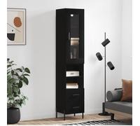""SALE 2025""Armoire haute vitrine - Bibliothèque Buffet haut - Noir 34,5x34x180 cm - bois d'ingénierie,35,59 Kg 9529