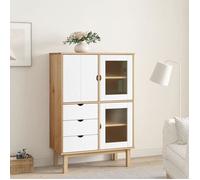 ""SALE 2025""Armoire haute vitrine - Bibliothèque Buffet haut - OTTA marron et blanc 85x43x125 cm bois massif pin,38,95 Kg 4087