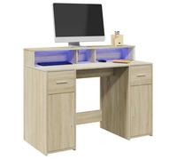 ""SALE 2025""Bureau informatique multimédia - Bureau avec lumières LED - multi-rangements - Chêne sonoma - bois d'ingénierie,51,8 Kg