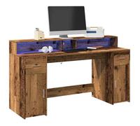 ""SALE 2025""Bureau informatique multimédia - Bureau avec lumières LED - multi-rangements - vieux bois - bois d'ingénierie,57,1 Kg
