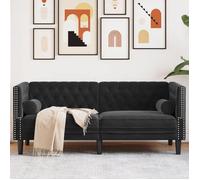 ""SALE 2025""Canapé fixe - Canapé Chesterfield avec traversins 2 places noir velours - 174x74,5x70,5 cm,28 Kg 2993