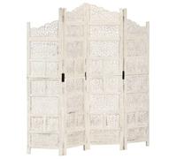 ""SALE 2025""Cloison de séparation 4 panneaux - Paravent intérieur - Blanc 160x165 cm Bois manguier,20,34 Kg 6102