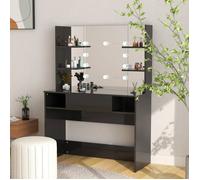 ""SALE 2025""Coiffeuse meuble moderne à femmes - Table de maquillage avec éclairage LED - MDF Noir brillant -,36,1 Kg 9073