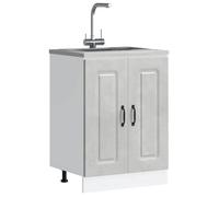 ""SALE 2025""Commode bahut cuisine - Meuble bas pour évier - Kalmar - Gris béton - bois d'ingénierie,22 Kg 7853