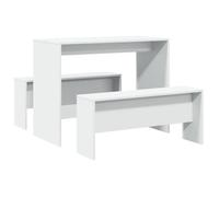 ""SALE 2025""Ensemble table à manger et bancs 3pcs - 1 x table de salle à manger + 2 x banc - blanc - bois d'ingénierie pour Cuisine