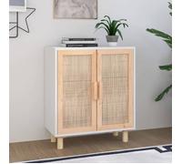 ""SALE 2025""Meuble bas bahut vaisselier - Buffet Blanc 60x30x70 cm - Bois de pin massif et rotin naturel,11,85 Kg 1203