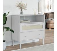 ""SALE 2025""Meuble bas bahut vaisselier - Buffet SENJA aspect rotin blanc 80x40x80 cm - Bois massif de pin,19,1 Kg 6998
