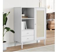 ""SALE 2025""Meuble bas bahut vaisselier - Buffet SENJA aspect rotin blanc 90x40x112cm - Bois massif de pin,27,1 Kg 5032