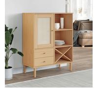""SALE 2025""Meuble bas bahut vaisselier - Buffet SENJA aspect rotin marron 90x40x112cm - Bois massif de pin,28,9 Kg 4861