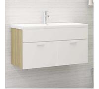 ""SALE 2025""Meuble salle de bain suspendu - Armoire d'évier - Blanc et - Chêne sonoma - Bois d’ingénierie,15,75 Kg 8537