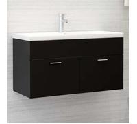 ""SALE 2025""Meuble salle de bain suspendu - Armoire d'évier - Noir 90x38,5x46 cm - Bois d’ingénierie,15,75 Kg 2385