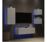 ""SALE 2025""Meuble TV muraux - Lot de 4 - avec lumières LED - Armoire Basse Stéréo - blanc,49,93 Kg 4660