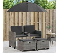 ""SALE 2025""Sofa canapé de patio/Canapé de jardin 2 places avec parasol et tabourets gris rotin - 120x61x80 cm 22 Kg 9271