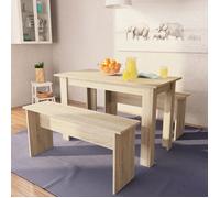""SALE 2025""Table à manger et bancs 3 pcs - Table et 2 Chaises de Repas - bois d'ingénierie Chêne,37,65 Kg 9082