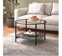 ""SALE 2025""Table à thé- Table basse de Salon Noir et marbre noir 70 cm Verre trempé,10,75 Kg 3960