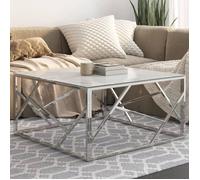 ""SALE 2025""Table basse - Table d’Appoint de Salon - argenté - acier inoxydable et verre trempé,16,96 Kg 3463