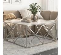 ""SALE 2025""Table basse - Table d’Appoint de Salon - argenté - acier inoxydable et verre trempé,25,71 Kg 9652
