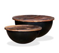 ""SALE 2025""Tables Gigognes de Salon - Table basse - Lot de 2 - Bois de récupération massif Noir Forme de bol,18,42 Kg 6442