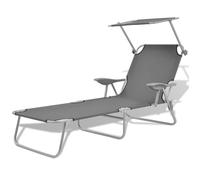 ""SALE 2025""Transat/Chaise longue avec auvent Acier Gris - 58x189x27 cm,7,8 Kg 8152