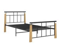 ""SALE 2026""Cadre de lit - 1 personnes - Structure de lit - 206x103x86cm métal - bois de chêne massif 90x200cm,16.9 Kg 778016