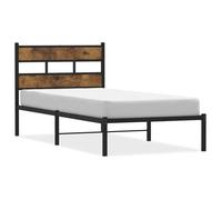 ""SALE 2026""Cadre de lit - 1 personnes - Structure de lit en métal - 196x95x91,5cm chêne fumé 90x190cm,15.91 Kg 617686