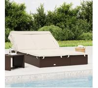""SALE 2026"" Chaise longue terrasse Brun - Transat 2 places avec toit pliable marron 213x118x97cm PRO557262897