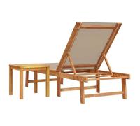 ""Sale 2026"" Chaise longue/Transat - BURKE - 1 PLACE - et table taupe bois d'acacia solide et textilène Cc1068