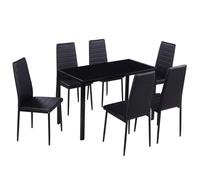 ""SALE 2026""Ensemble de bistro/salon,(Table de cuisine + chaise) Noir - Ensemble de table à manger sept pièces noir 44.6 Kg 899596