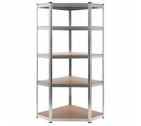 ""SALE 2026"" Étagère industrielle Argent - Étagère d'angle à 5 niveaux Argenté Acier et bois d'ingénierie PRO844166808