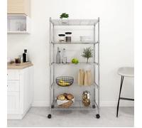 ""SALE 2026"" Étagère industrielle Argent - Étagère de rangement 5 niveaux roues 75x35x155cm Chrome 250 kg PRO758597691