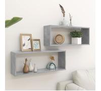 ""SALE 2026"" Étagères murale,ensemble élégant Gris - Étagères murales cube 2 pcs Gris béton - Bois d’ingénierie PRO614964798
