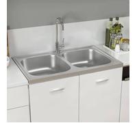 ""SALE 2026"" Évier/lavabo pour cuisine/salle de bain Argent - Évier de cuisine à double lavabo argenté 800x500x155 mm inox PRO929697