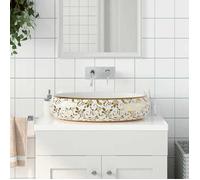 ""SALE 2026"" Évier/lavabo pour cuisine/salle de bain Ou - Vasque à poser blanc et doré ovale 59x40x15cm céramique PRO417969066