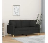 ""SALE 2026"" Fauteuil/Chaise-Sofa Noir - Canapé 2 places avec oreillers décoratifs noir 140cm tissu PRO793705799