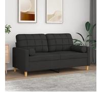 ""SALE 2026"" Fauteuil/Chaise-Sofa Noir - Canapé 2 places avec oreillers décoratifs noir 140cm tissu PRO880806002