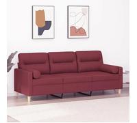 ""SALE 2026"" Fauteuil/Chaise-Sofa Rouge - Canapé 3 places avec oreillers décoratifs bordeaux 180cm tissu PRO316686093